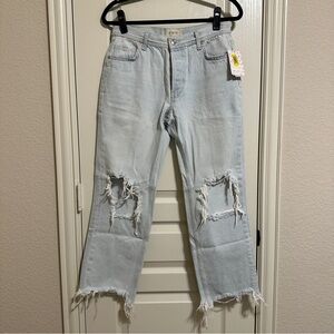 We The Free Light Blue Distressed Straight Leg Jeans